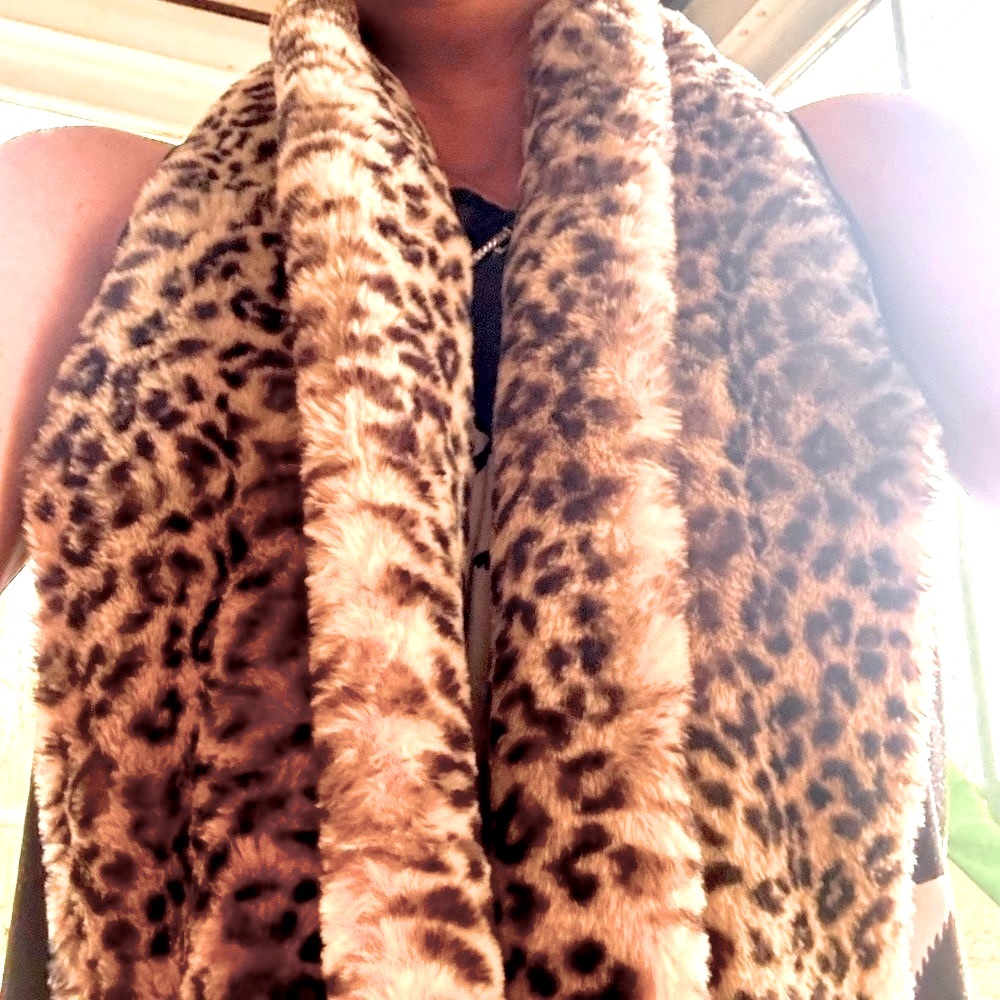 Leopard fur infinity scarf long